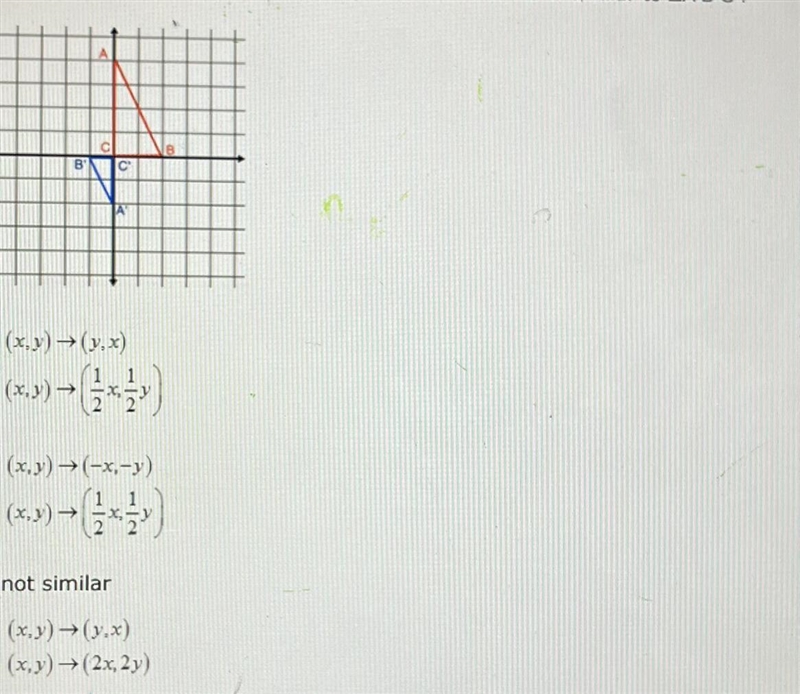 Which sequence of transformations shows that ABC is similar to A'B'C'?-example-1