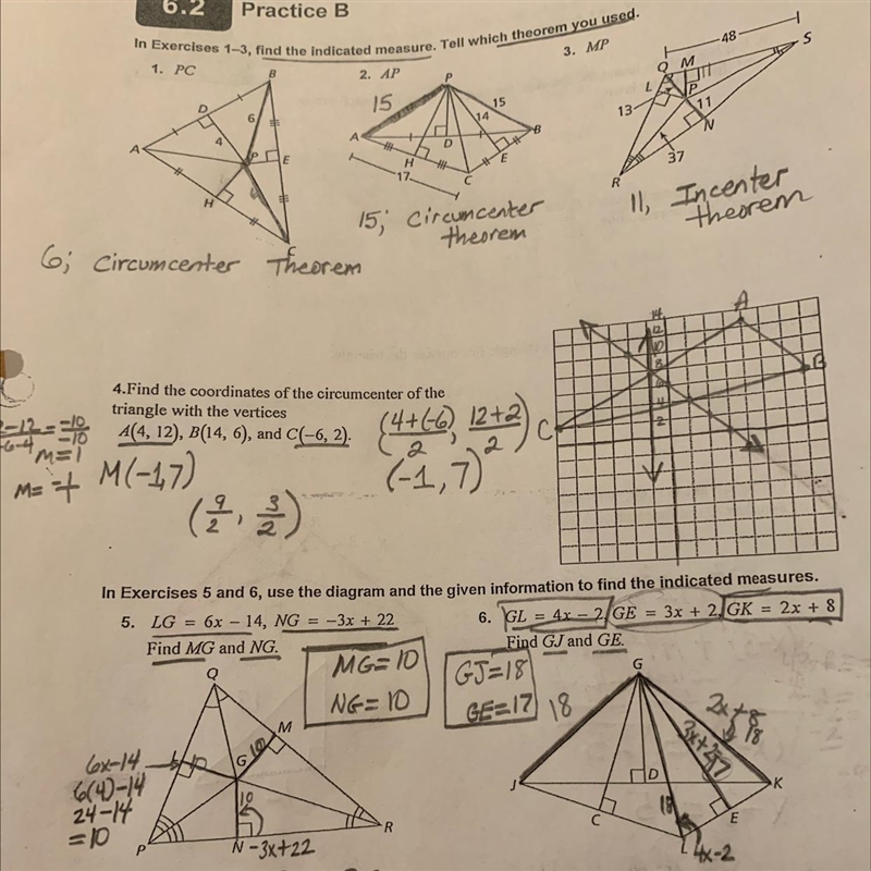 Find the coordinates of the circumcenter of the triangle with the vertices A(4,12) B-example-1