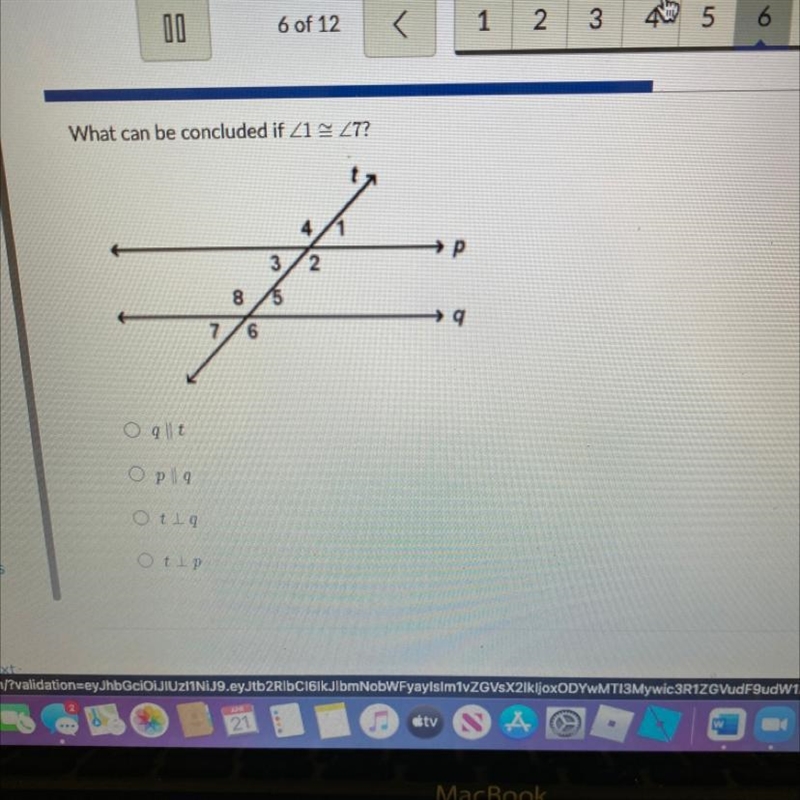 What can be concluded if <1≈ <7? 4 → P 3 2 8 15 → 9 7 6 A. q||t B. p||q C. t-example-1