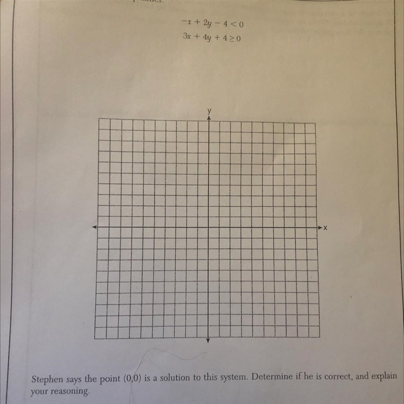 Graph the system of inequalities: -x + 2y - 4 <0 3x + 4y + 420-example-1