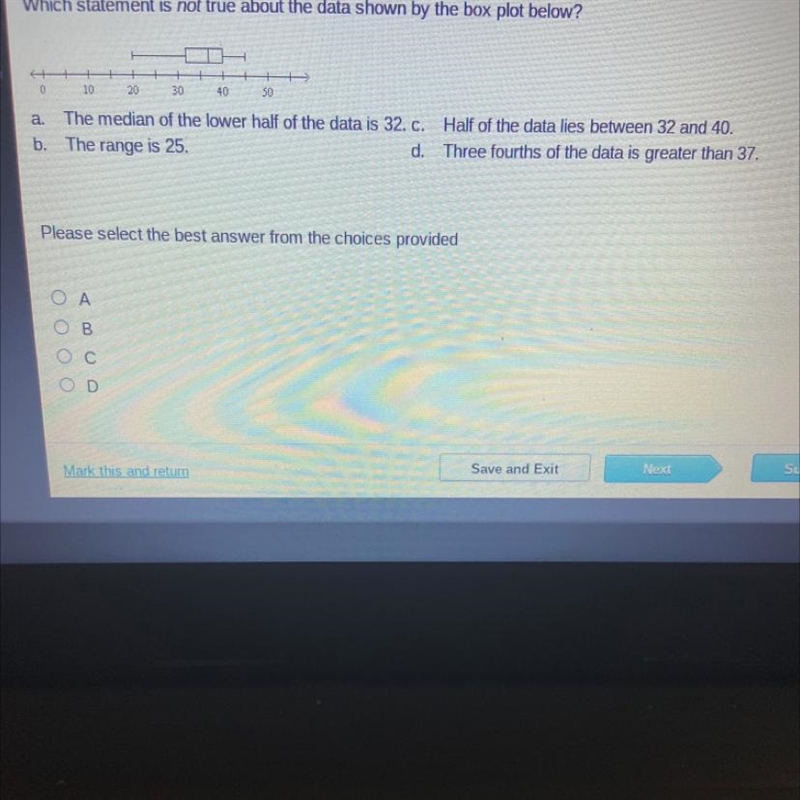 Which statement is not true about the data shown by the box plot below?←+0a.b.++50103040The-example-1