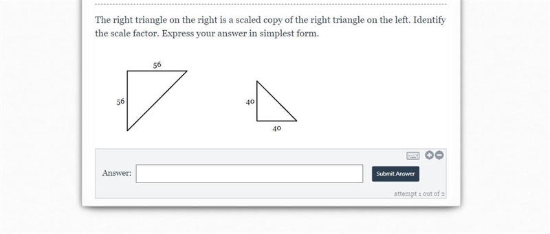 The right triangle on the right is a scaled copy of the right triangle on the left-example-1