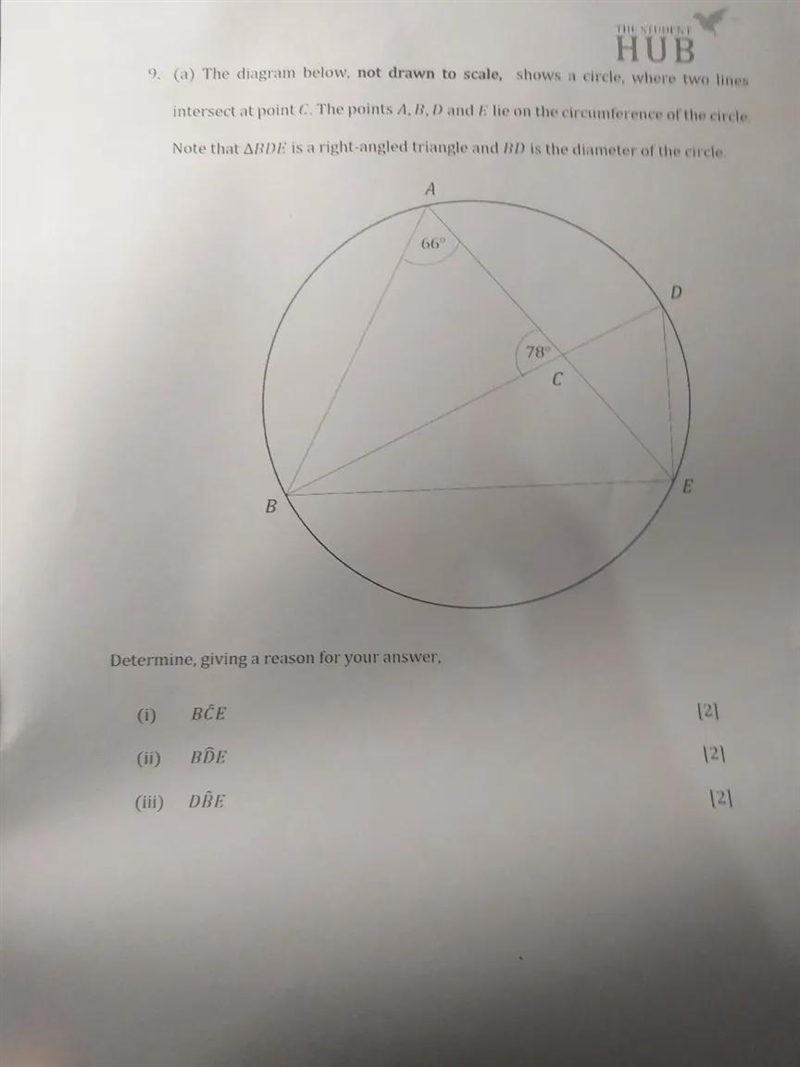 9. (a) The diagram below, not drawn to scale, shows a circle, where two lines intersect-example-1