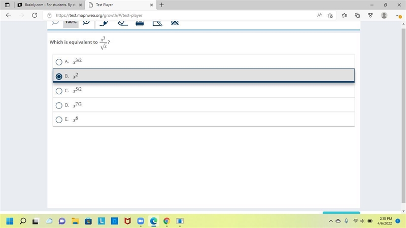 Which is equivalent to StartFraction x Superscript 3 Baseline over StartRoot x EndRoot-example-1