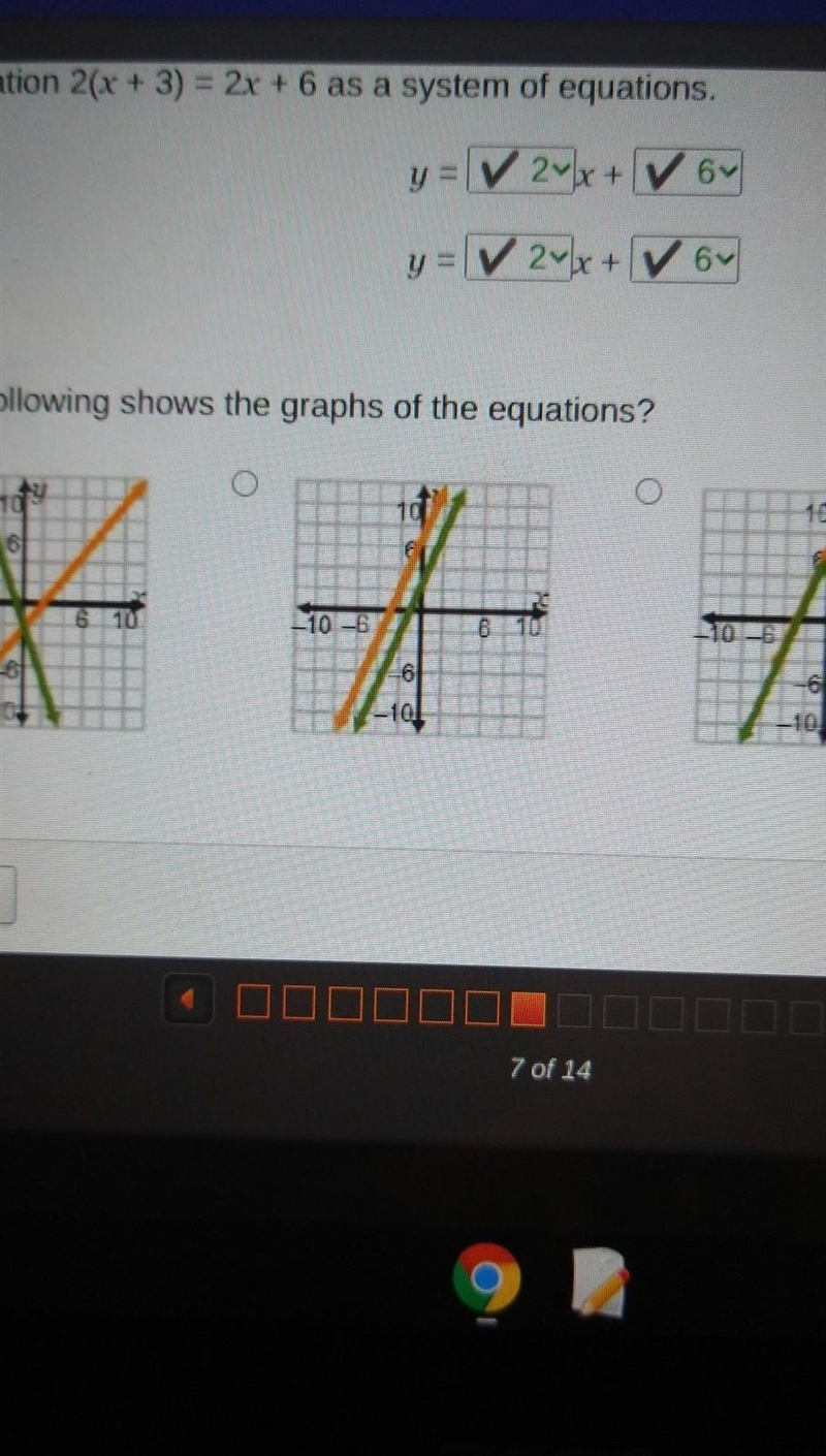 Which of the following shows the graphs of the equations?-example-1