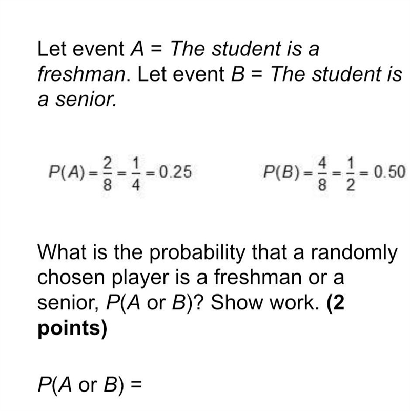 What is the probability that a randomly chosen player is a freshman or a senior, P-example-1