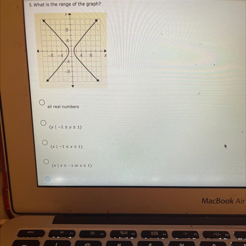 5. What is the range of the graph?8all real numbers{y 1-1 sys1)(XI-15x51){x | xs-1 or-example-1