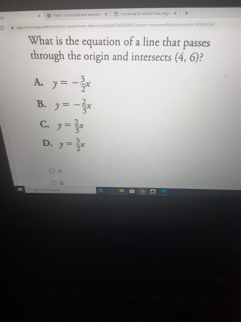 What is the equation of a line that passes through the origin and intersects (4,6) in-example-1