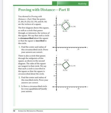 Question 1. Find the center and radius of the circunscribed circle.-example-1