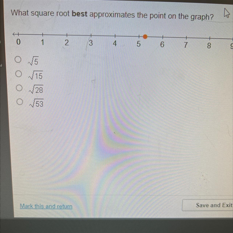 I need asap please What square root best approximates the point on the graph? A) 5 to-example-1