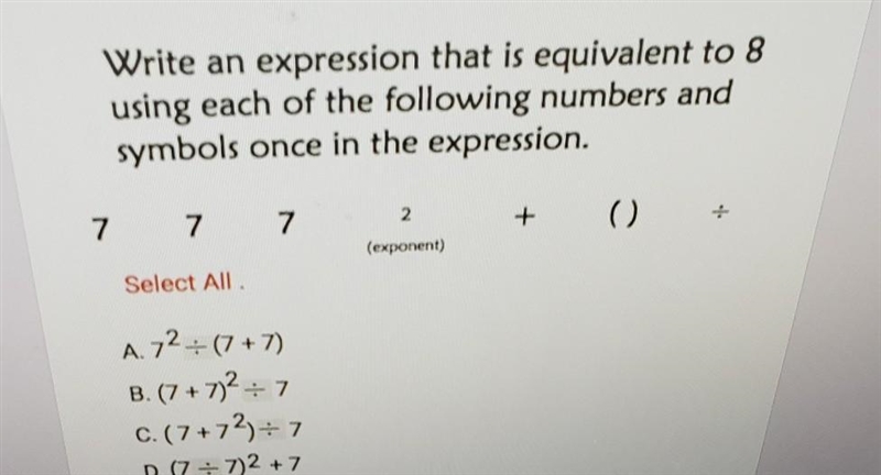 Write an expression that is equivalent to 8 using each of the following numbers and-example-1