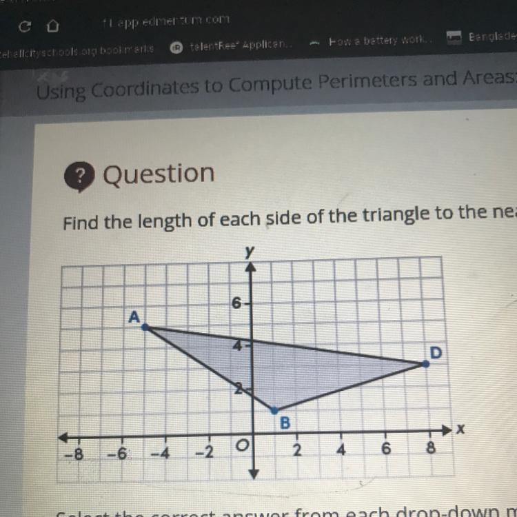 find the length of each side of the triangle to the nearest hundredth then find the-example-1