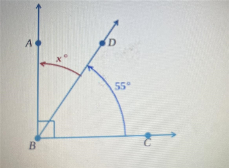 A Angle ABC Is a right angle. The measure of angle DBC is 55°. The measure of angle-example-1