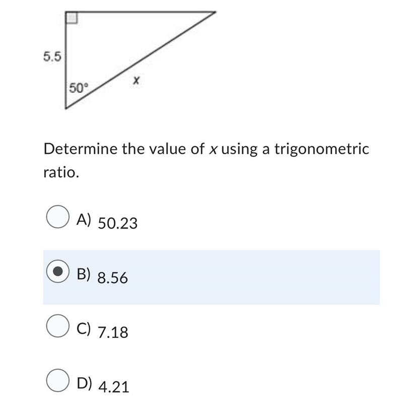 Determine the value of x using a trigonometric ratio.-example-1