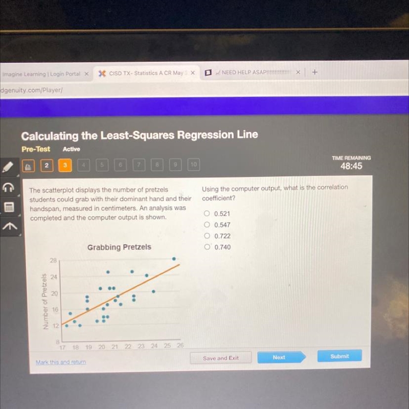 Using the computer output, what is the correlation coefficient? The scatterplot displays-example-1