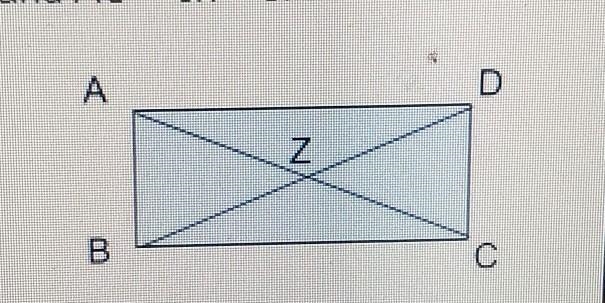 The diagonals of rectangle ABCD intersect at point Z. DZ = x + 6 and AC = 5x + 3 find-example-1