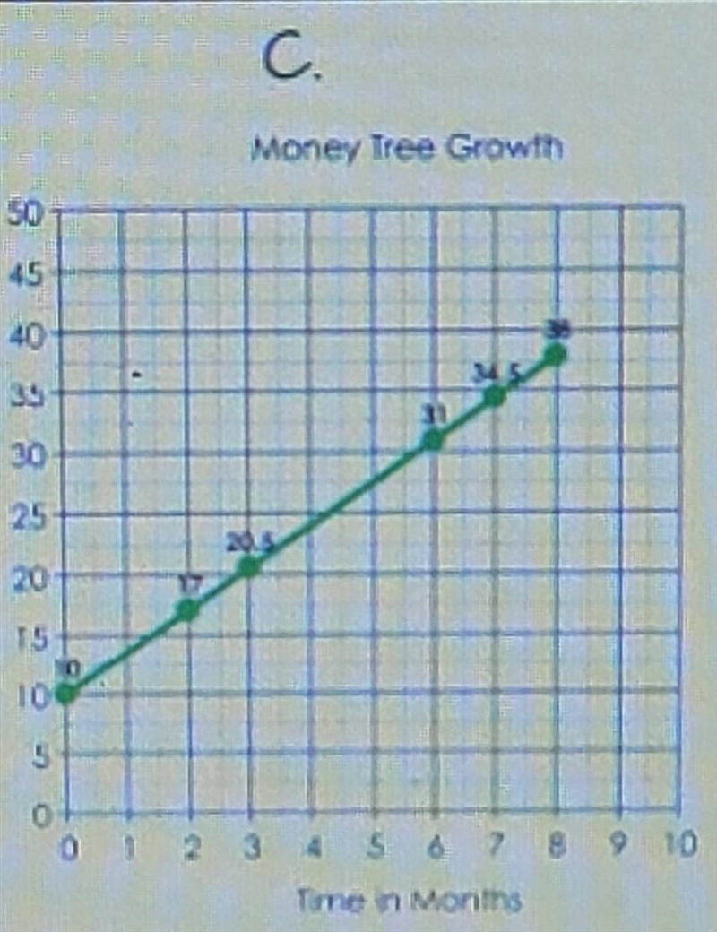 A= the first tree was five inches tall when planted.It has grown four inches every-example-1