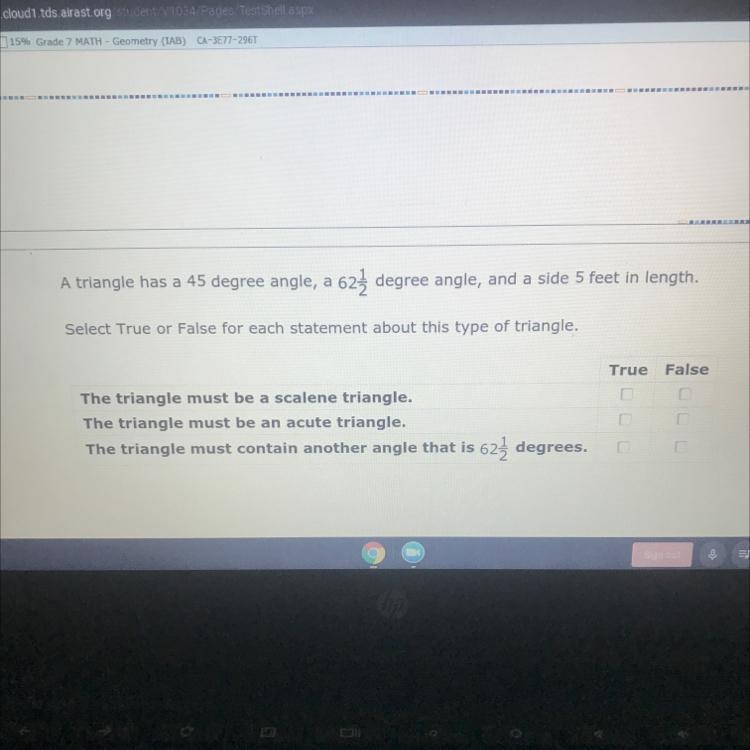 A triangle has a 45 degree angle, a 624 degree angle, and a side 5 feet in length-example-1