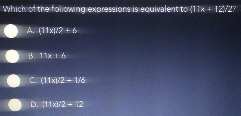 Which of the following expression is equivalent to (11x + 12)/2-example-1