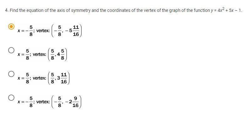 Find the equation of the axis of symmetry and the coordinates of the vertex of the-example-1