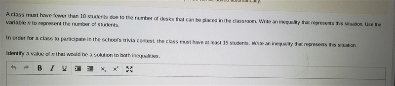 HELP PLEASE!! a class must have fewer than 18 students due to the number of desks-example-1