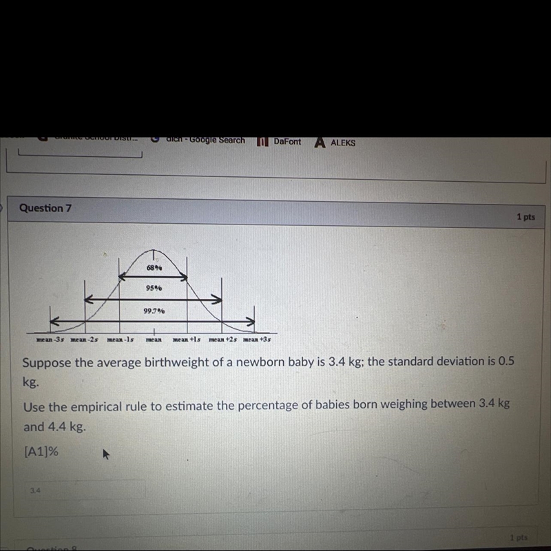 Find percentage of babies born weight between 3.4 kg and 4.4kg-example-1