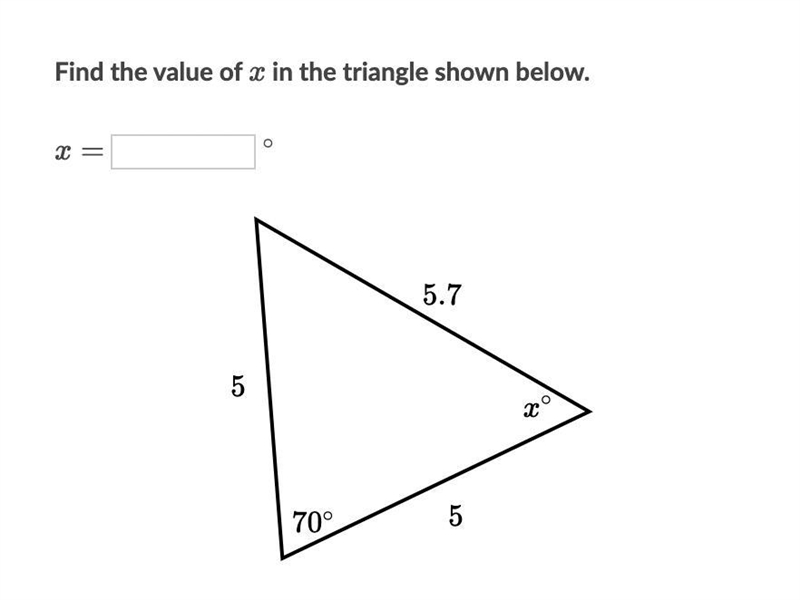 Find the value of x in the triangle shown below.-example-1