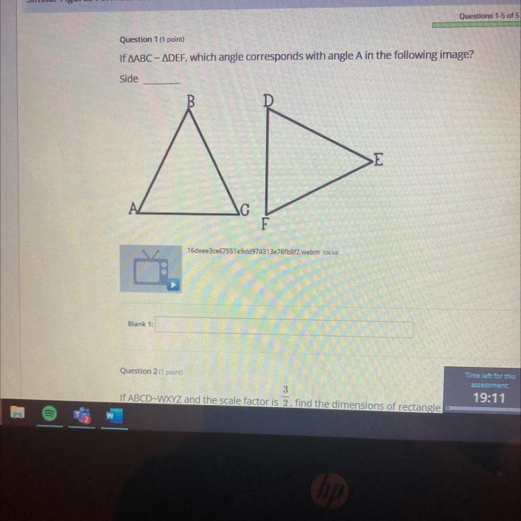 If AABC – ADEF, which angle corresponds with angle A in the following image?Side16deee-example-1