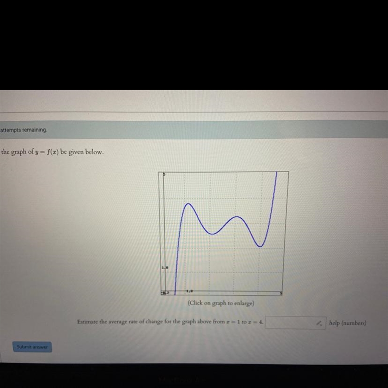 Let the graph of y= f(x) be given below estimate the average rate of change for the-example-1