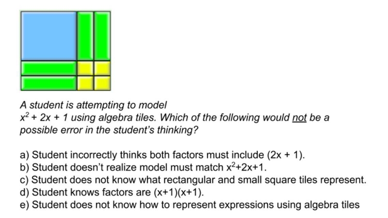 A student is attempting to model x2 + 2x + 1 using algebra tiles. Which of the following-example-1