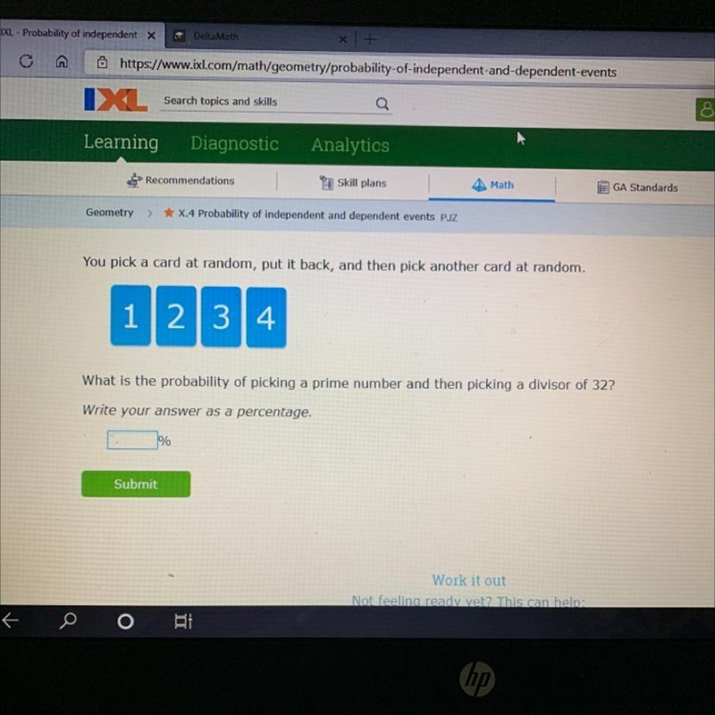 What is the probability of picking a prime number and then picking a divisor of 32 Write-example-1