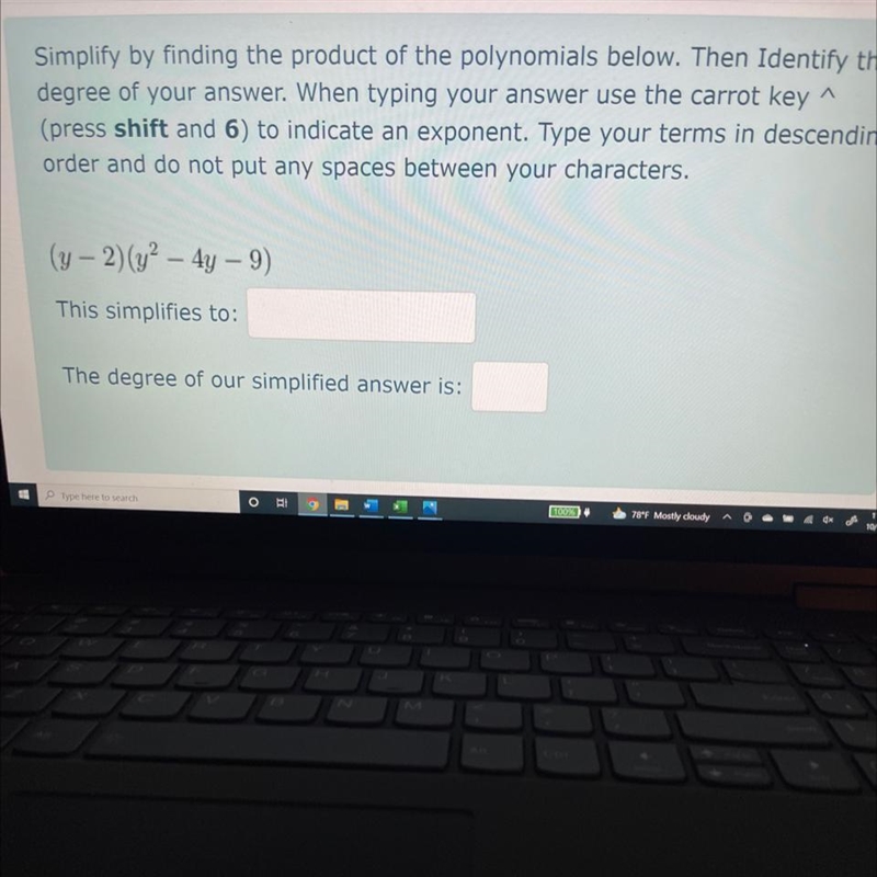 What does this simplify to in descending order?What is the degree of the simplified-example-1