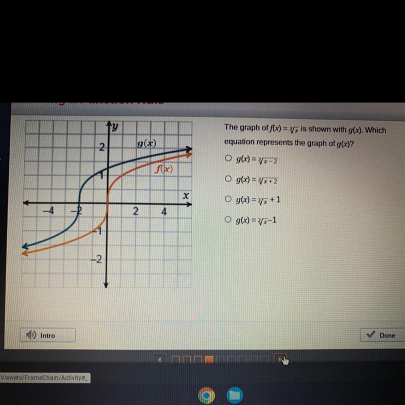 The graph of f(x) = 3√x is shown with g(x). Whichequation represents the graph of-example-1