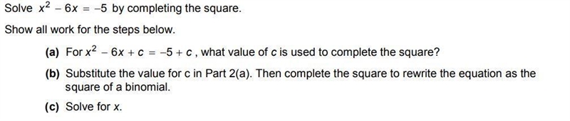 Solve 2 x x − =− 6 5 by completing the square.Show all work for the steps below.(a-example-1