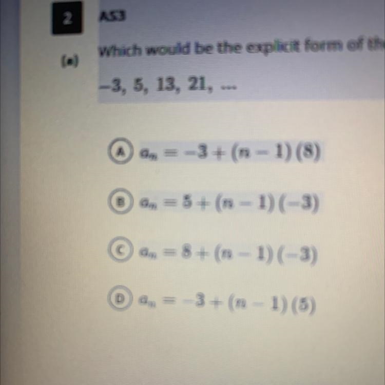 Which would be the explicit form of the sequence -3, 5, 13, 21, ...And what would-example-1