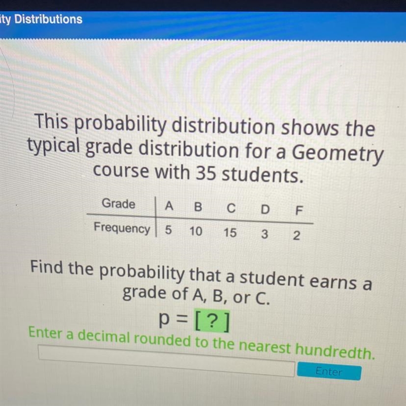 This probability distribution shows thetypical grade distribution for a Geometrycourse-example-1