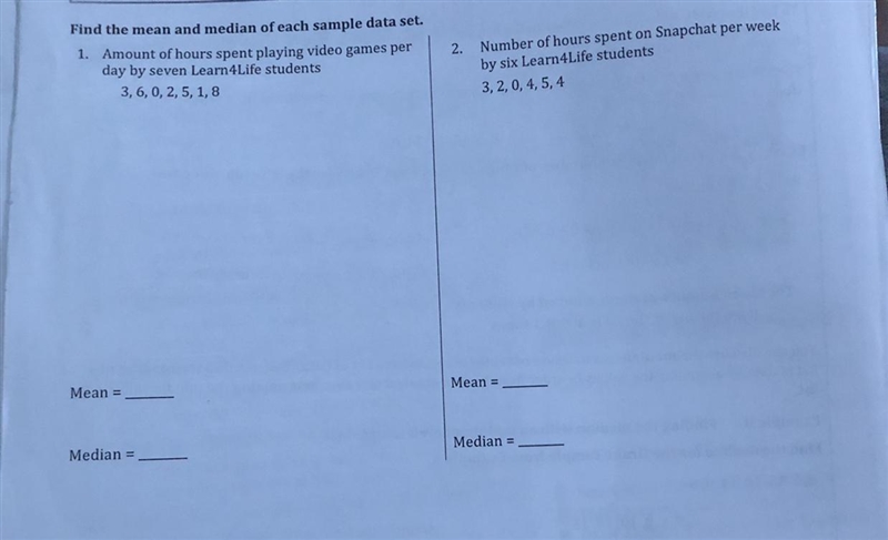 Find the mean and median of each sample data set-example-1