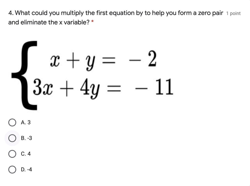 What could you multiply the first equation by to help you form a zero pair and eliminate-example-1