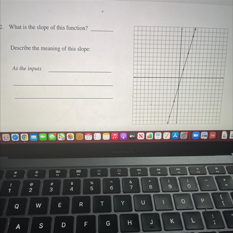 What is the slope of this function?Describe the meaning of this slope:As the inputs-example-1