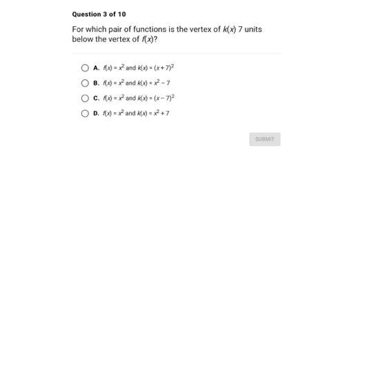 the answer For which pair of functions is the vertex of k(x) 7 unitsbelow the vertex-example-1