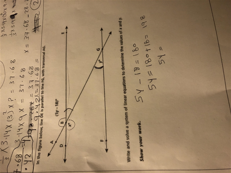 In the figure below line de is parallel to line gg with transversal ag-example-1