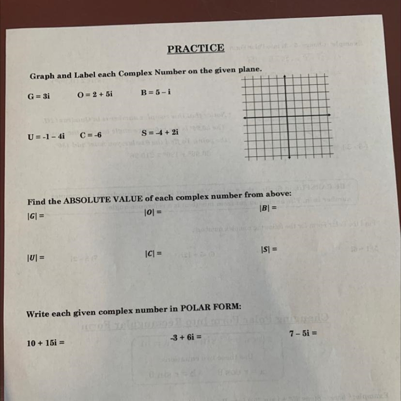 Graph abs label each complex number on the given plane-example-1