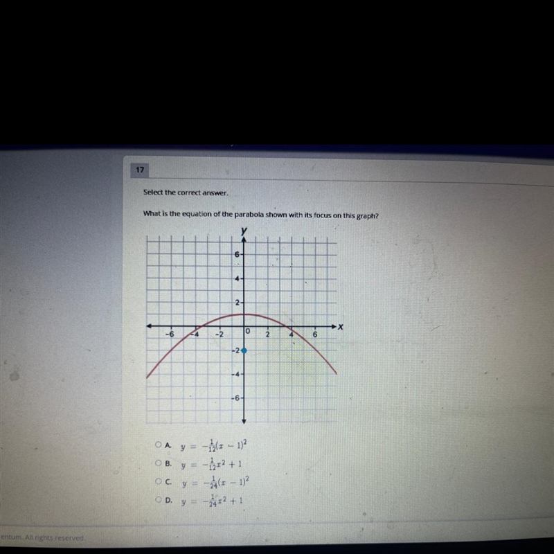 17. select the correct answer what is the equation of the problem shown with its focus-example-1