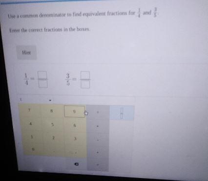 Use a common denominator to find equivalent tractions for and Enter the correct fractions-example-1