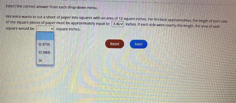 Select the correct answer from each drop-down menu.Veronica wants to cut a sheet of-example-1