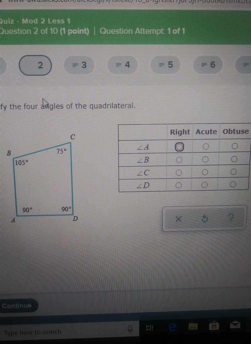 Classify the four angles of the quadrilateral. С 750 B 1050 90° 90--example-1