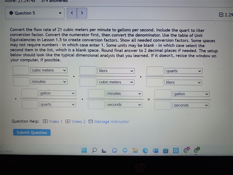 Convert the flow rate of 21 cubic meters per minute to gallons per second. Include-example-1