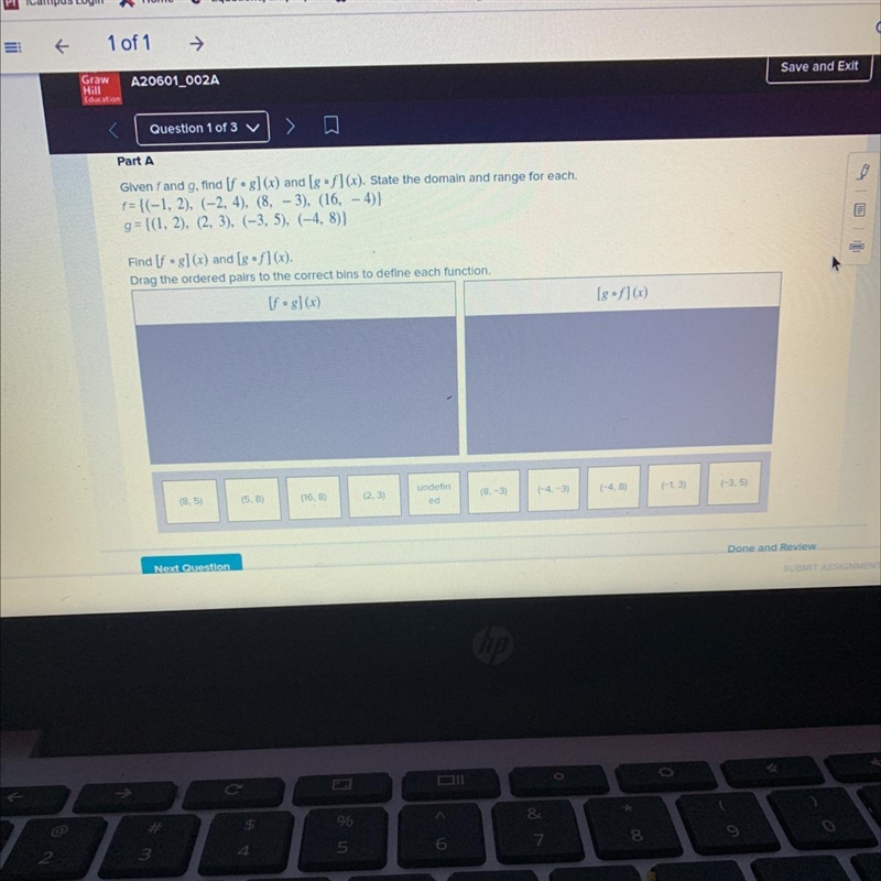 Part AGiven fand g, find [fog)(x) and (gof)(x). State the domain and range for each-example-1