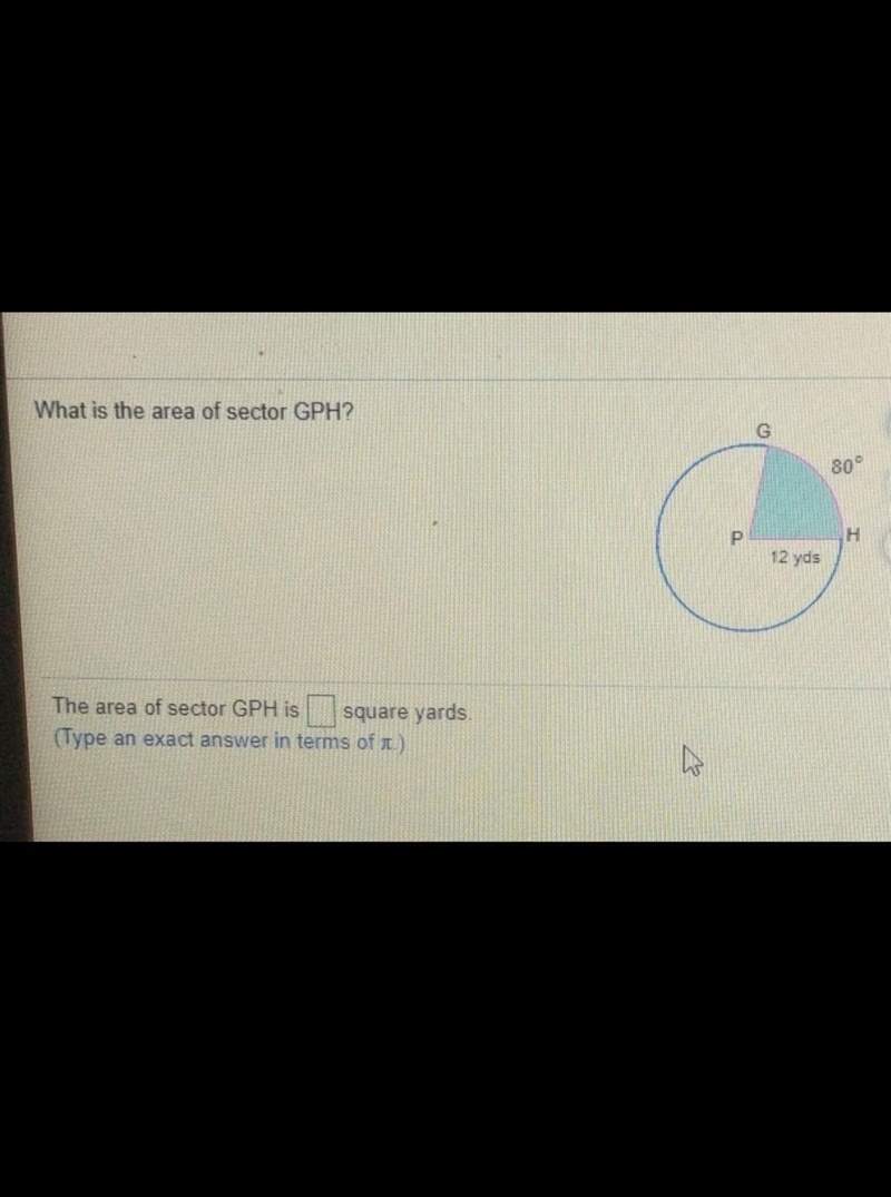 I need help finding the area of the sector GPH?I also have to type a exact answer-example-1