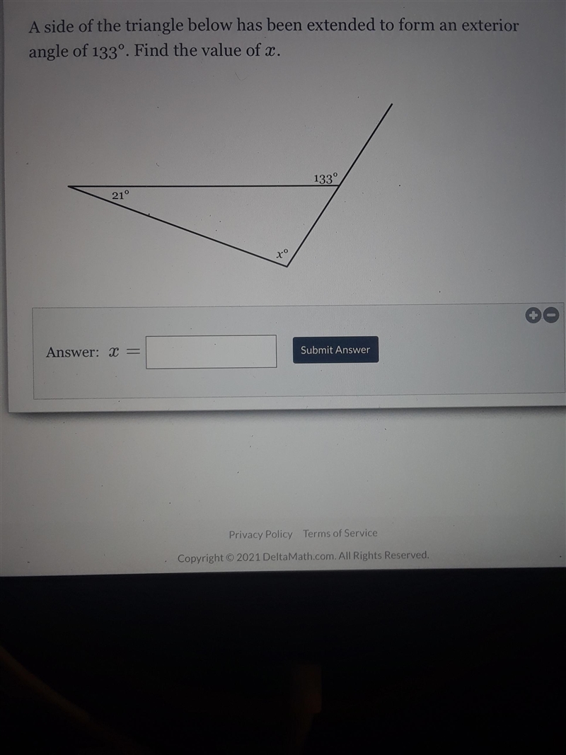 A side of the triangle below has been extended to form an exterior angle of 133º. Find-example-1